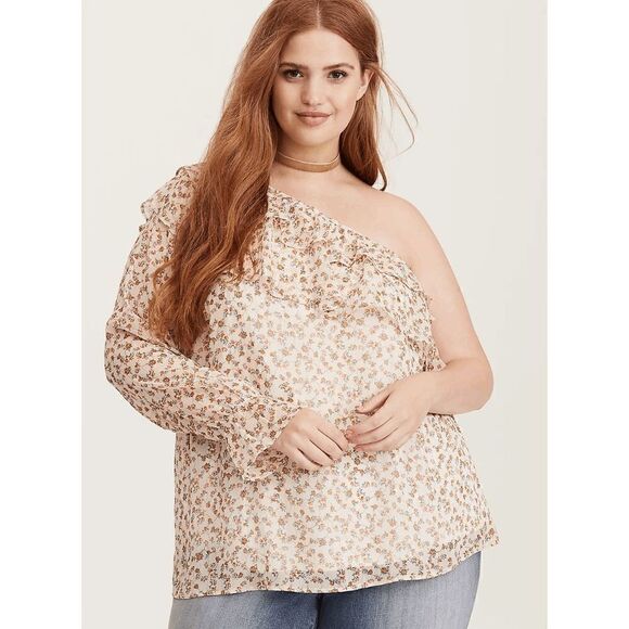 NWT Torrid Women's Floral Print Chiffon Ruffled One Shoulder Top Size Medium - Picture 2 of 6